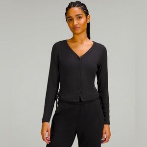 NWT Lululemon “Side-Cinch Ribbed Cardigan” in color black, size 6, still online.